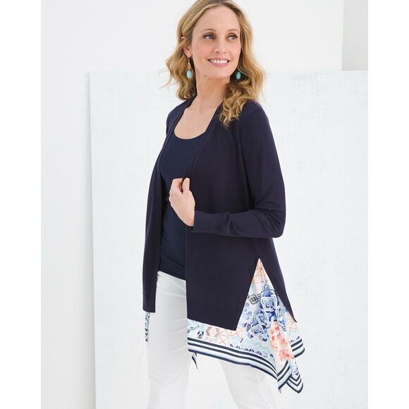 Chicos 1 Scarf Hem Sweater Cardigan Navy Blue Size Medium - Picture 1 of 12